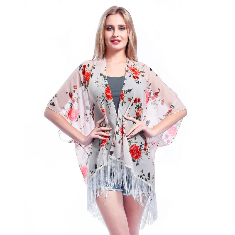 Women Chic Summer Chiffon Cover UPS Poncho with Tassel