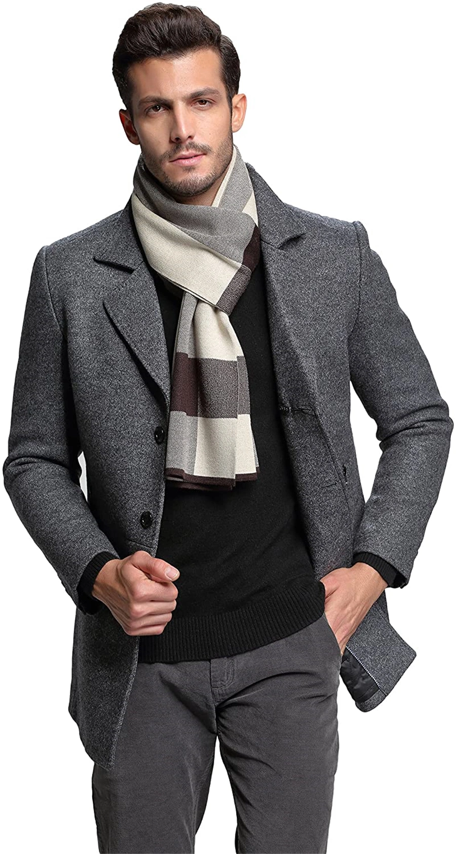Wholesale Custom Wool Leusire Plaid Pattern Warm Winter Knitted Scarf for Men Wind Proof Ultra Soft