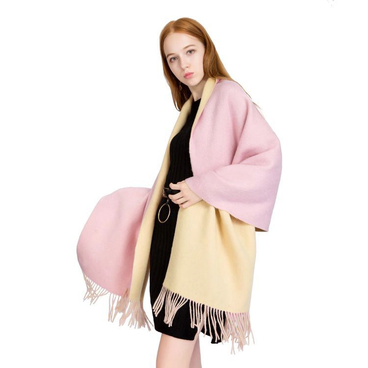 Winter Solid Color Simplicity Style Ladies Pink Wool Scarf Warm Tassel Shawl