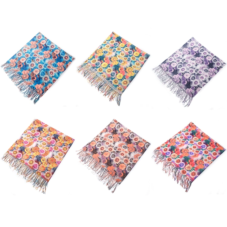 2020 Spring Women Hijab Scarf Floral Printed Neck Cover up Long Shawls Light Head Scarf Scarves