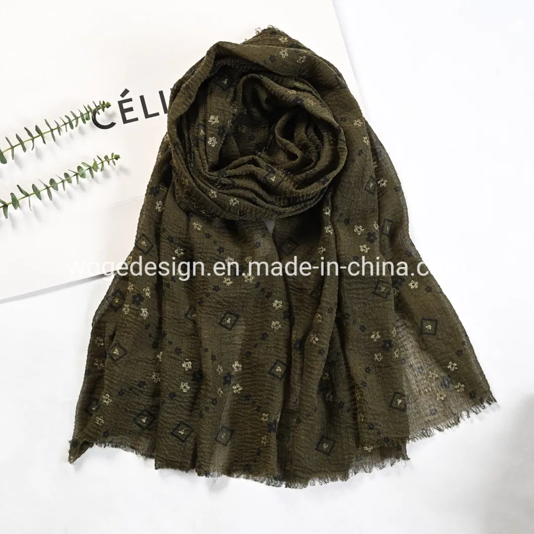 New Designer Muslim Headscarf Flower Soft Women Viscose Crimp Crinkle Glitter Scarf