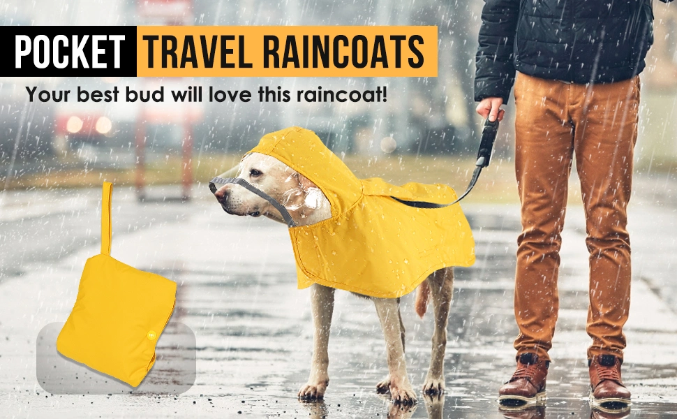 Bestone Dog Raincoat, Adjustable Dog Rain Jacket Clear Hooded Double Layer, Waterproof Dog Poncho with Reflective Strip Straps and Storage Pocket