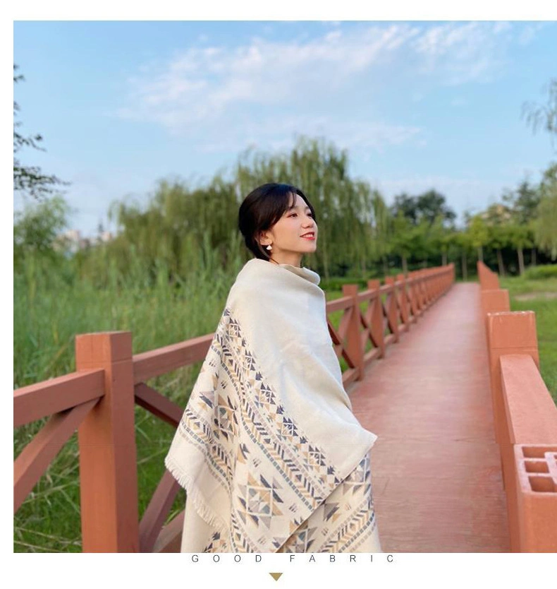 Customized Open Front Warm Shawls Fashion Women Winter Jacquard White Ponchos