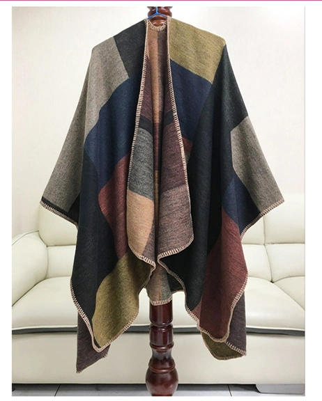 Women&prime;s Long Plaid Shawl Oversized Poncho Winter Warm Stylish Women Cape