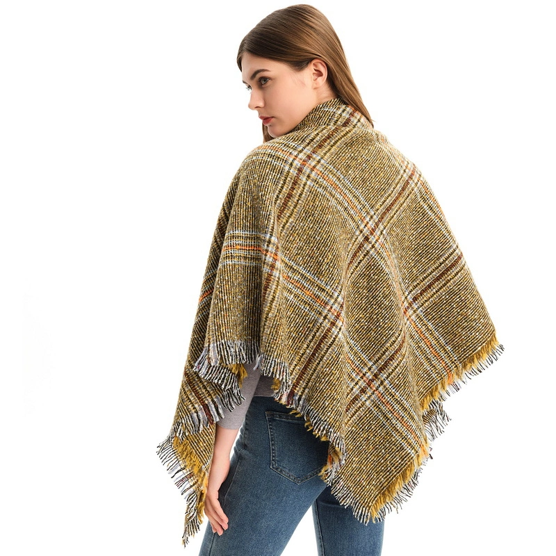 Custom Oversized Stylish Ladies Checked Square Scarf with Tassels