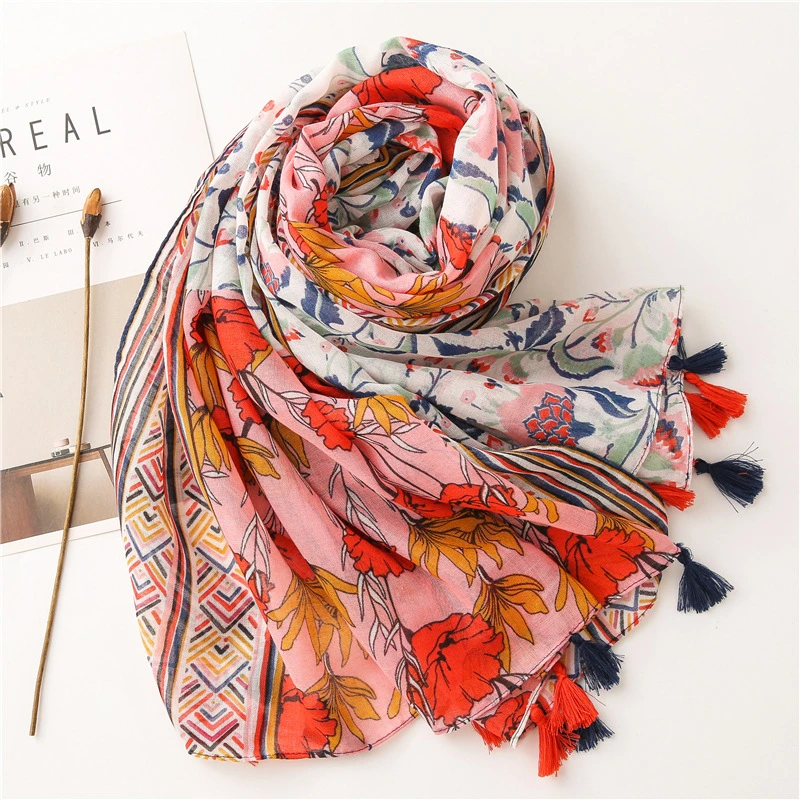 Hot Sell 2022 Spring Light Scarves Ladies Fashion Floral Printing Scarf with OEM Designed