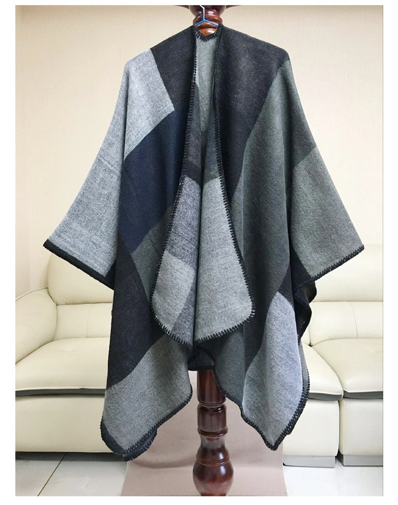 Women&prime;s Long Plaid Shawl Oversized Poncho Winter Warm Stylish Women Cape