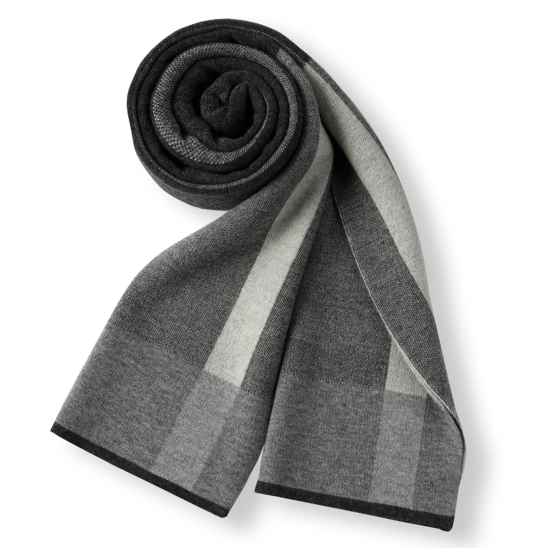 Super Soft Chunky Natural Wool Checked Scarf for Mens