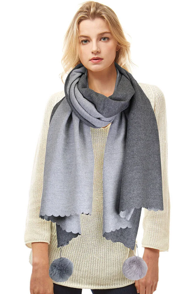 Two Sided Cashmere Feel Soft Oversized Wrap Scarf with POM POM