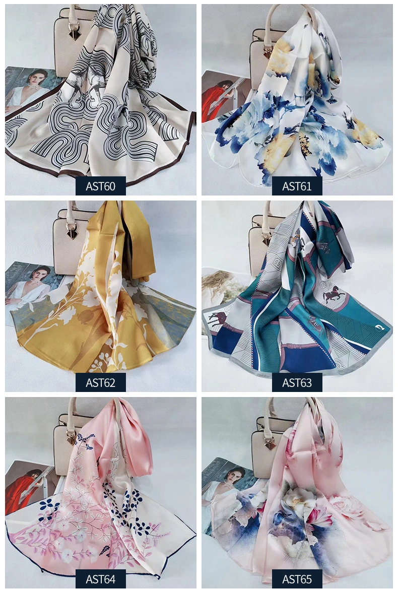 Fashion Lady Women Wholesale Custom Printing High Quality Long Pure Silk Shawl Scarf