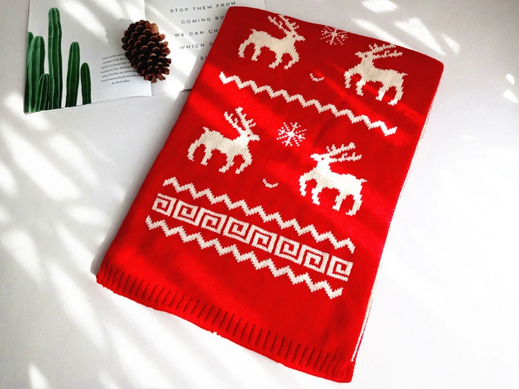 Snowflake Unisex Christmas Reindeer Cotton Fall Winter Warm Knit Long Scarf