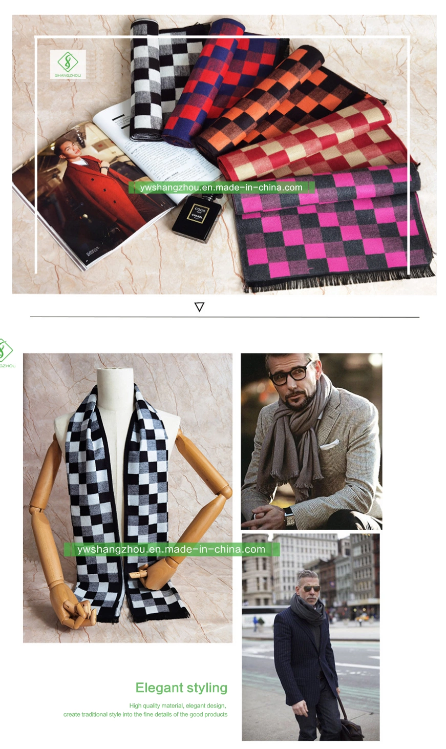 Cashmere Men&prime;s Scarf Elegant Business Europe Plaid Shawl Wholesale