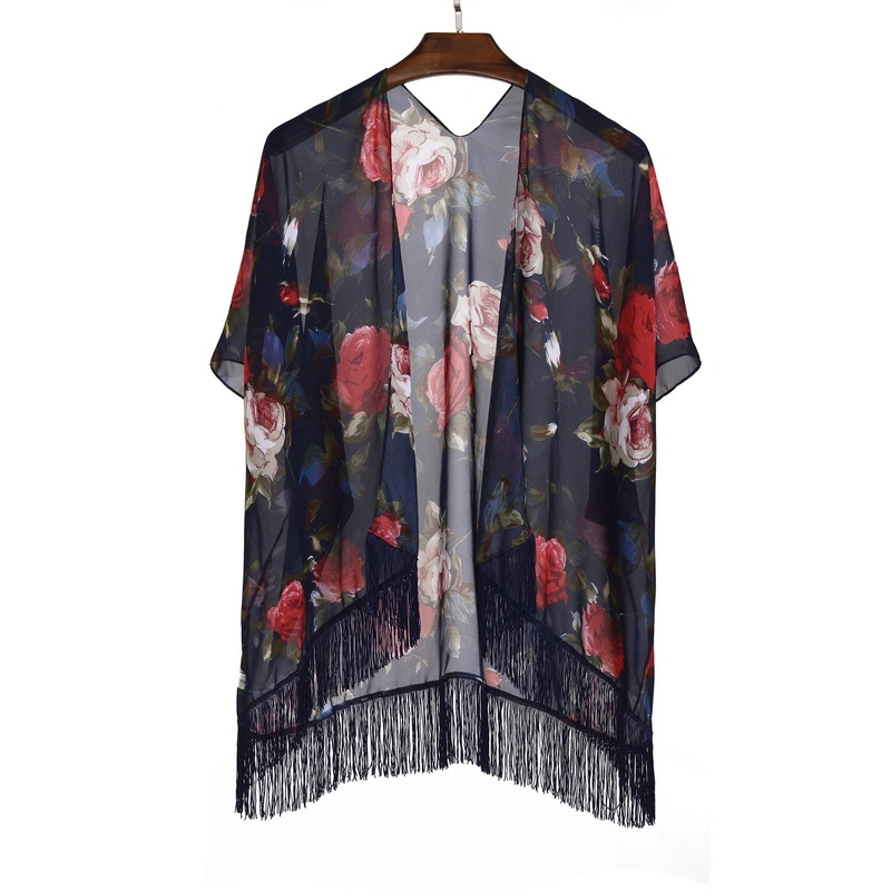 Wholesale Summer Chiffon Cardigan Poncho with Tassel for Ladies