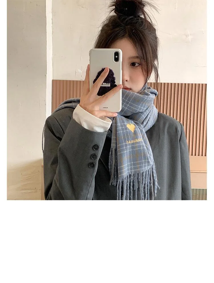 Custom Winter Warm Long Shawls Plaid Fashion Embroidery Women Scarf