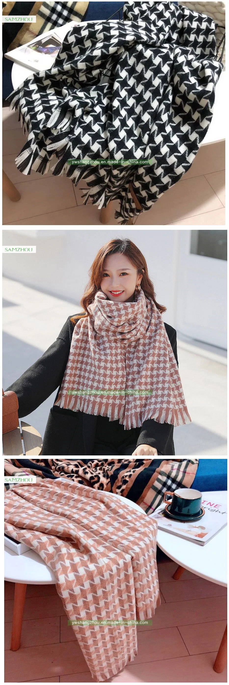 European Cashmere Stellate Plaid Scarf Fashion Female Knitted Winter Shawl