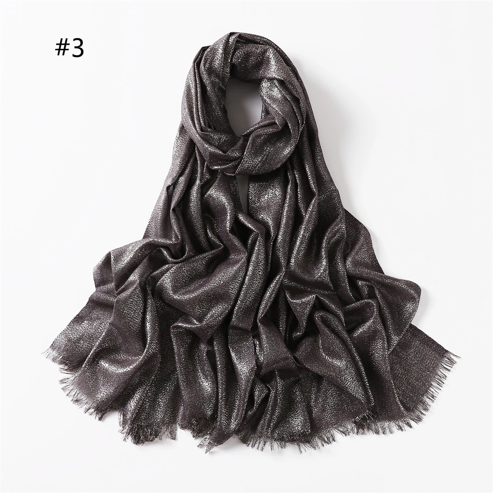 Twill Polyester Lady Scarf Hijab Spring and Summer New Solid Color Long Scarf Gold Silk Silver Scarf Women&prime;s Single Color Long Scarf