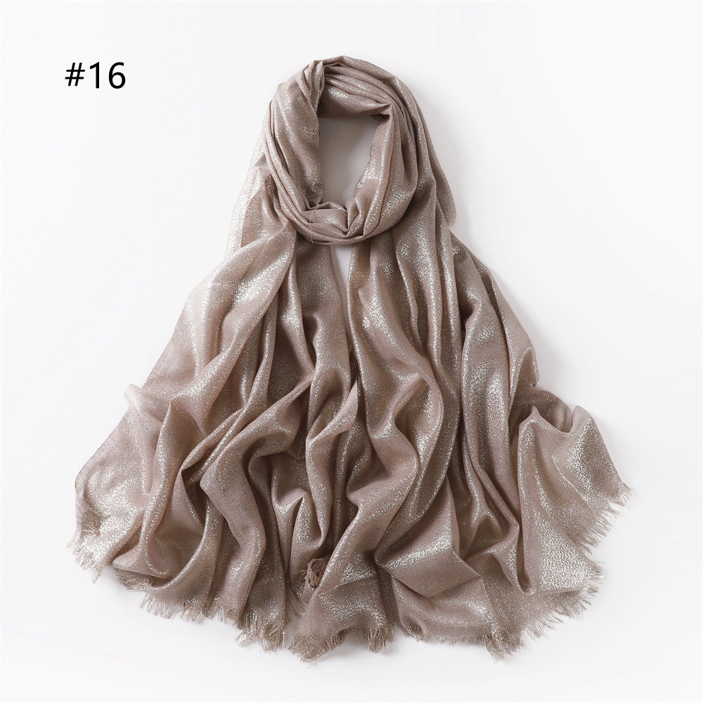 Twill Polyester Lady Scarf Hijab Spring and Summer New Solid Color Long Scarf Gold Silk Silver Scarf Women&prime;s Single Color Long Scarf