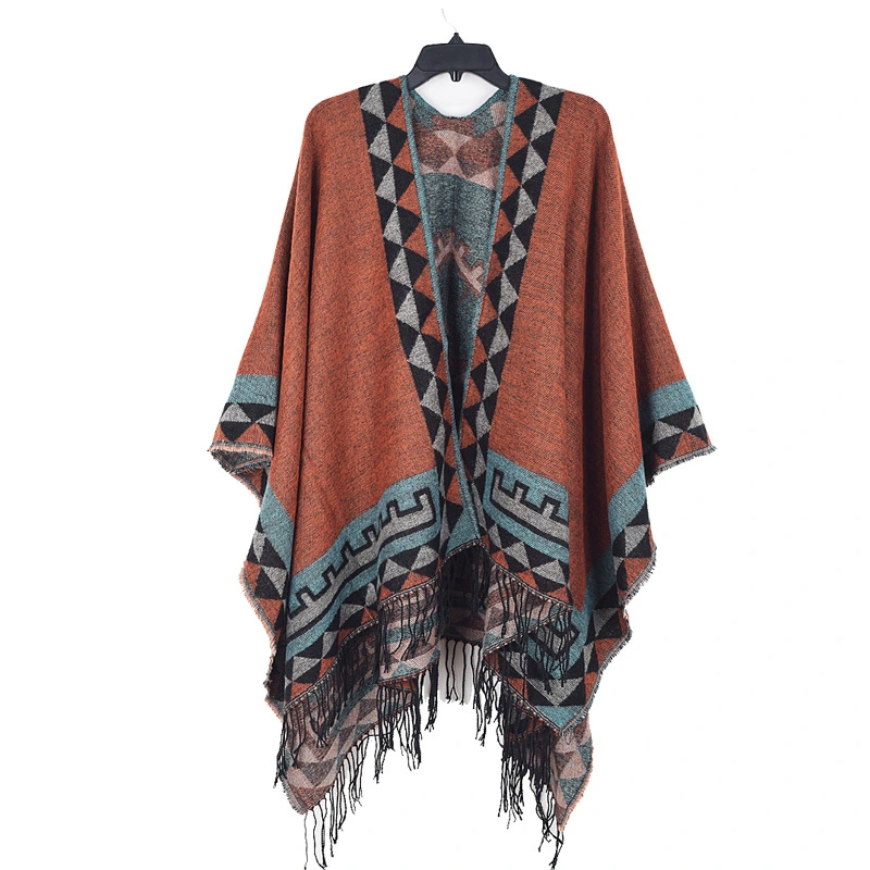 Thick Soft Scarf Shawl Cape Tassels Stylish Warm Knitted Triangle Pattern Poncho