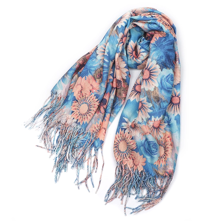 2020 Spring Women Hijab Scarf Floral Printed Neck Cover up Long Shawls Light Head Scarf Scarves
