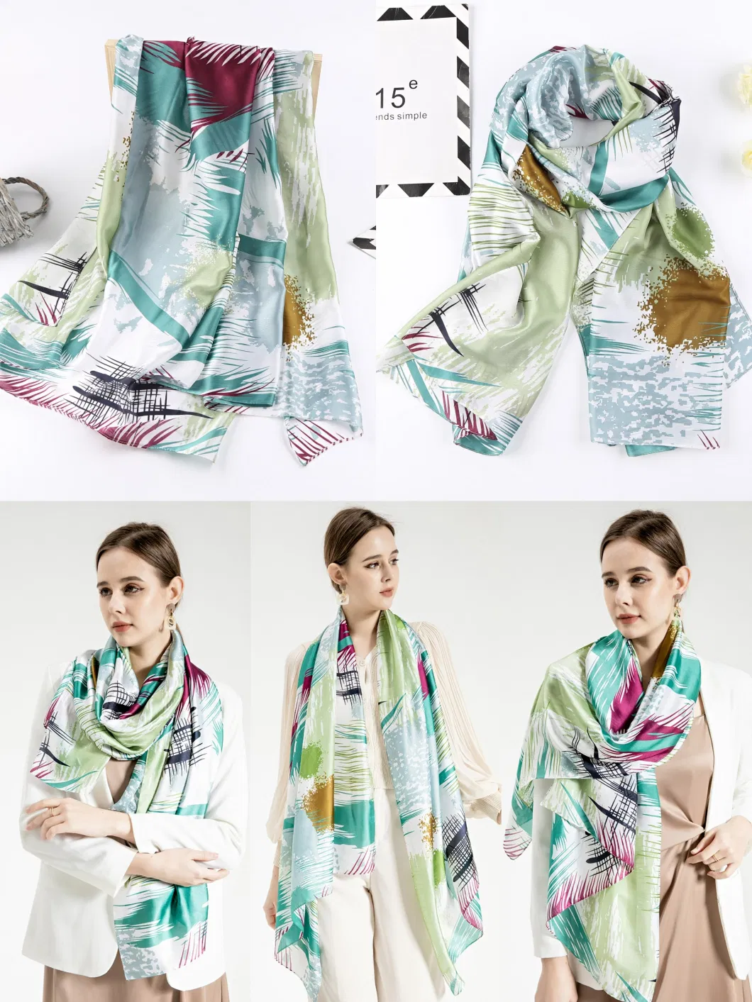 80X180cm Printed Hot Selling Fashion Silk Scarf Shawls Silk Hijab Head Scarf Long Scarf