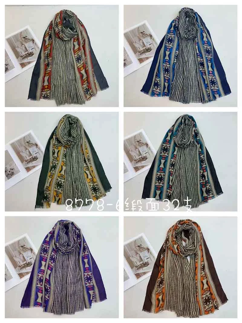 Print Cotton Scarf with Tassels Women Spring/Fall Scarf Shawl