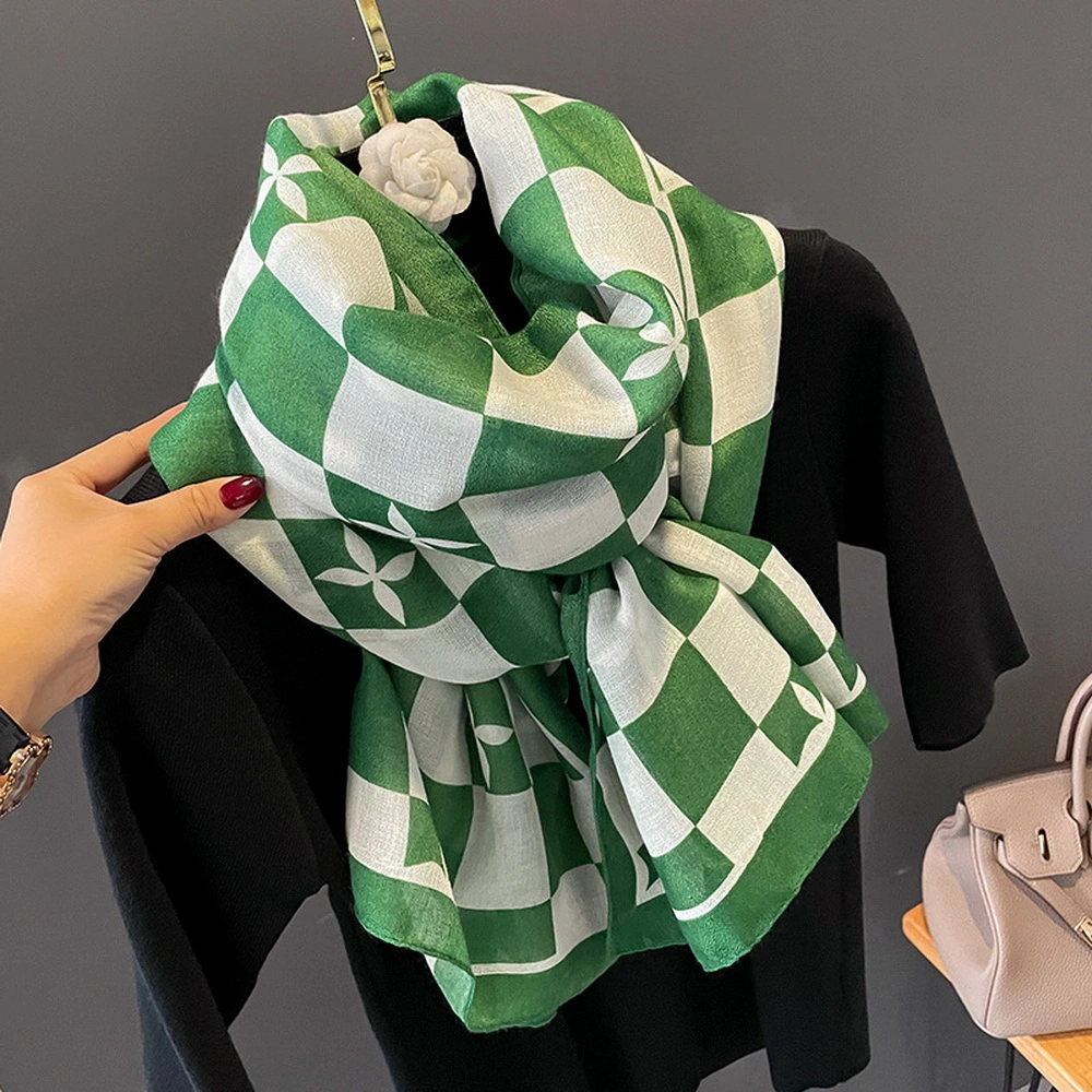 2023 New Fashion Plaid Pattern Cotton Scarves for Women Geometric Striped Printed Viscose Scarf Shawl Muslim Long Large Hijabs