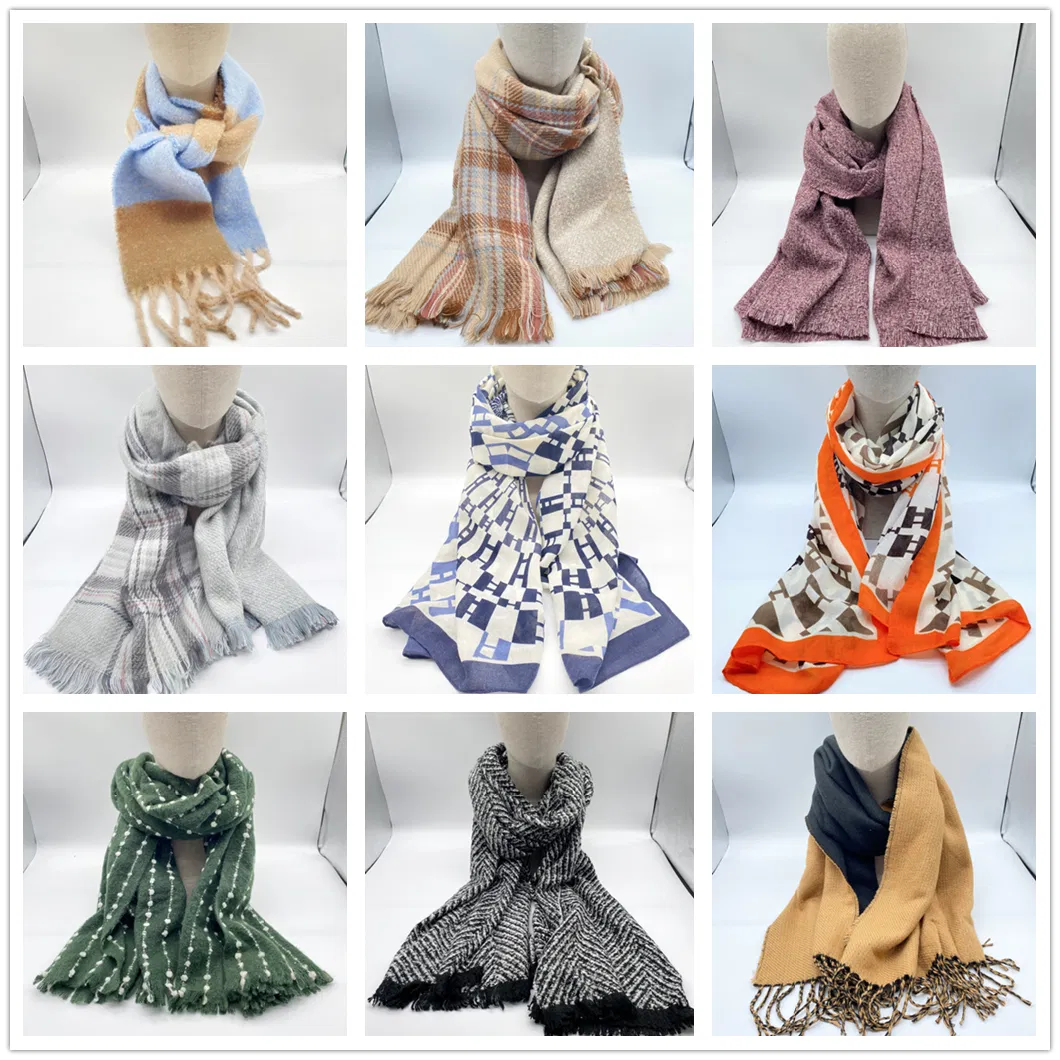 Fashion Winter Check Scarf Woven Cashmere Custom Long Big Scarf with Fringes Woman Shawl