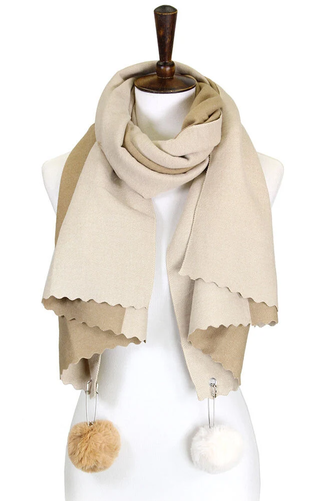 Two Sided Cashmere Feel Soft Oversized Wrap Scarf with POM POM