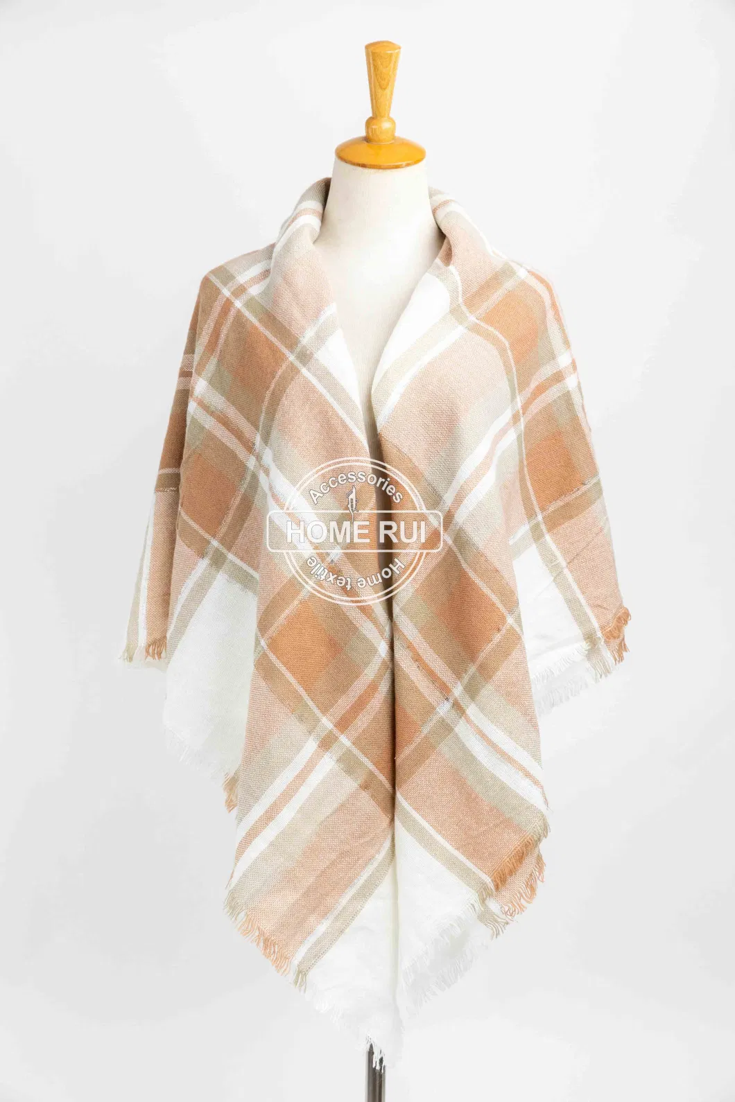 Wholesaler Outerwear Outfit Apparel Accessory Metalic Spring Winter Acrylic Fringe Checks Grid Tartan Pashmina Windowpane Headwear Oversize Lurex Scarf Shawl