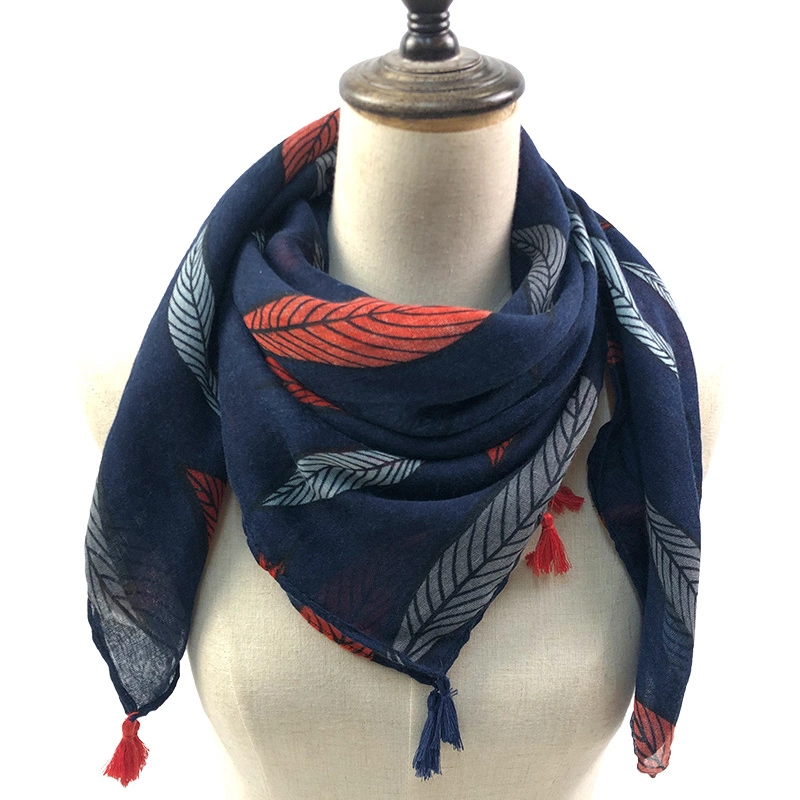 a Stylish Scarf Decorated with Bold Colourful Leaves Tassel