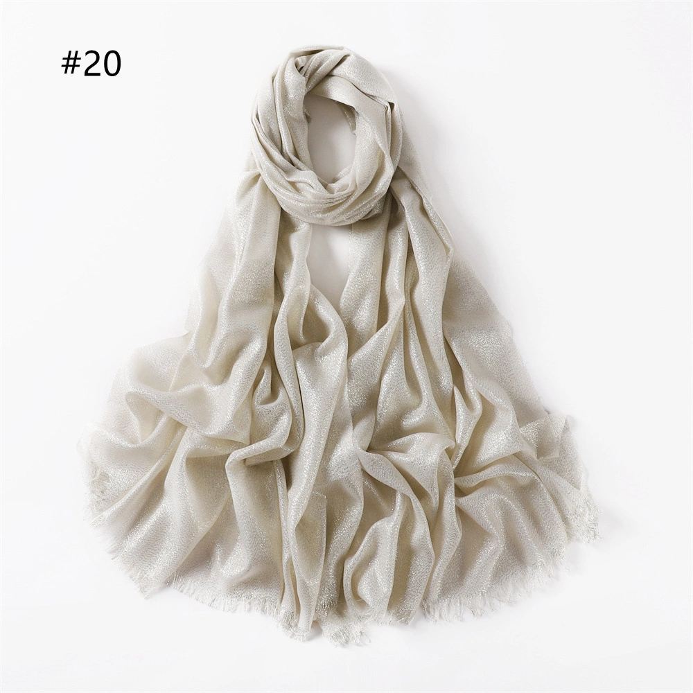 Twill Polyester Lady Scarf Hijab Spring and Summer New Solid Color Long Scarf Gold Silk Silver Scarf Women&prime;s Single Color Long Scarf
