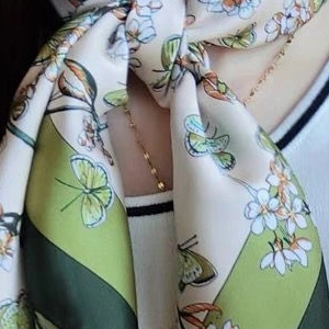 Women Custom Design Colorful Fashion Flower Digital Printed Square Lady Silk Scarf