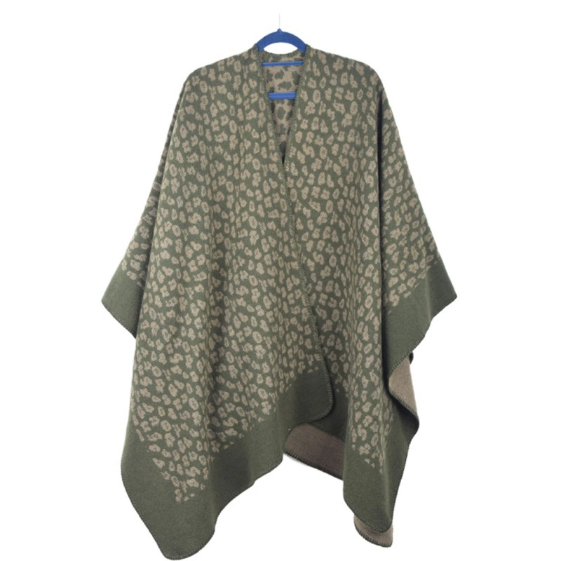 Winter Polyester Wrap Jacquard Shawl Leopard Pattern Poncho Women Cape