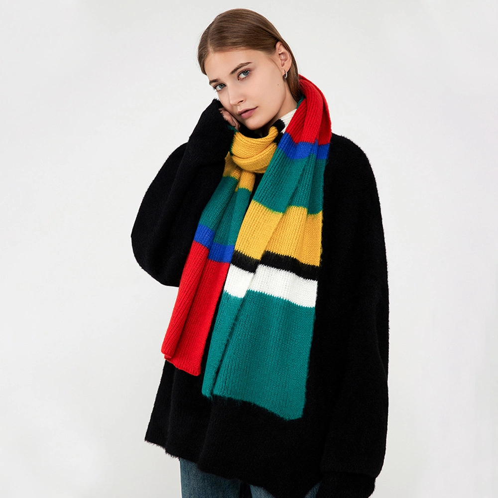 Mohair Knitted Striped Scarf Factory New Europe and The United States Foreign Trade Cross-Border Fall and Winter Imitation Cashmere Scarf Scarf Female