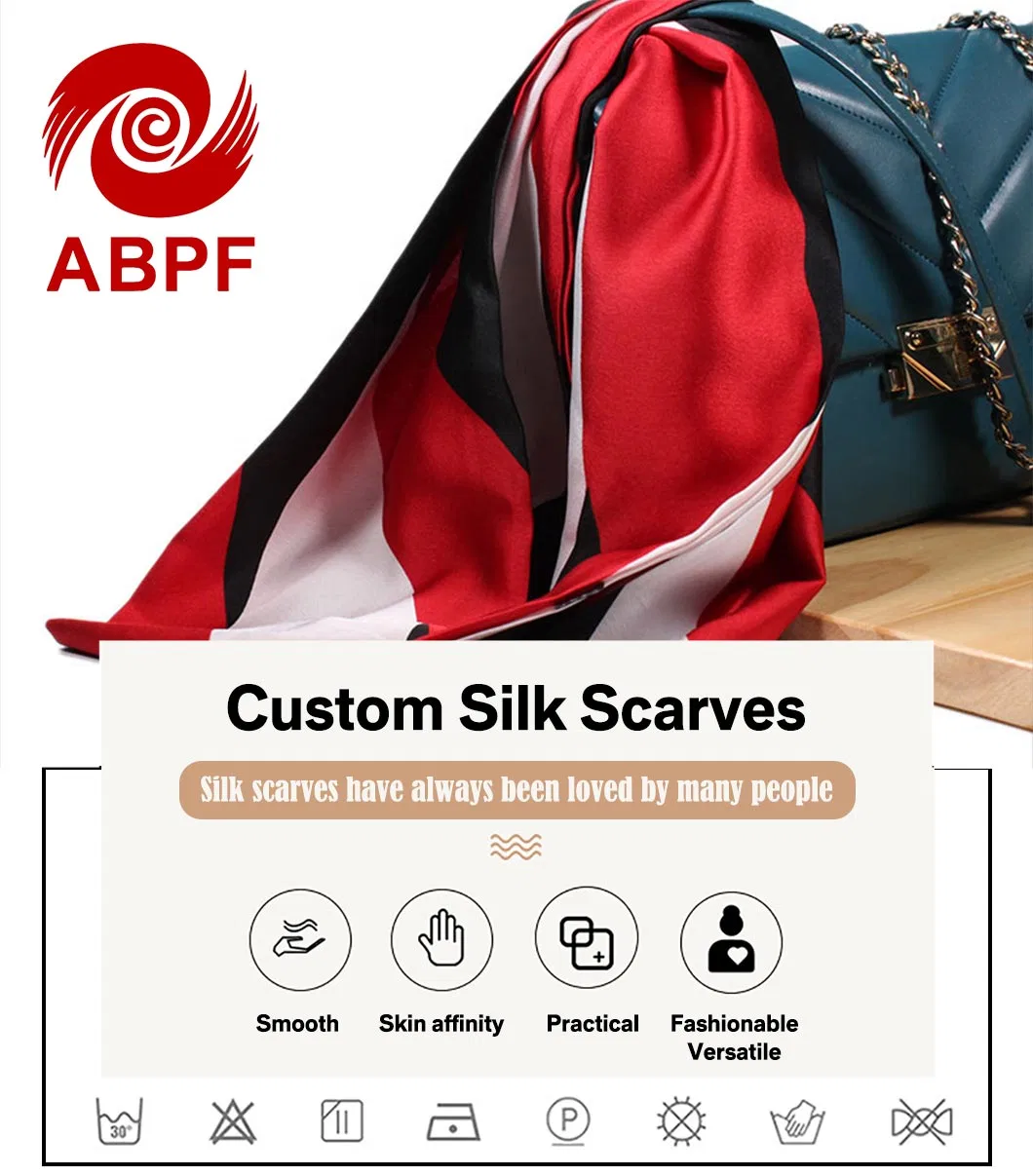High Quality Head Scarf Custom 100% Pure Silk Long Handle Bag Satin Twill Silk Scarfs