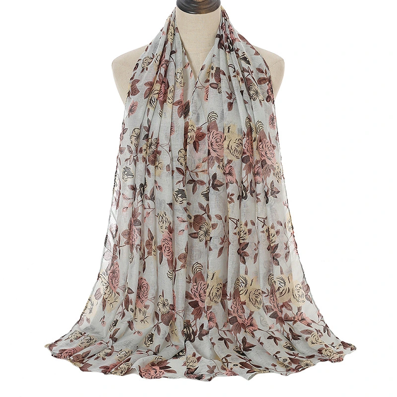 New Style Floral Print Bali Yarn Beach Towel Travel Sun Shawl Polyester Cotton Long Soft Lady Scarf