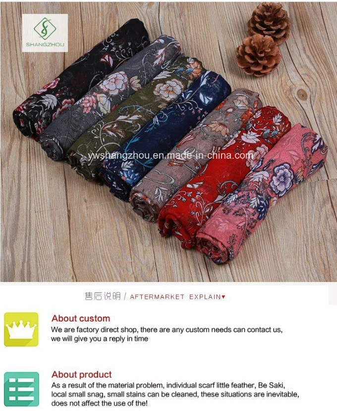 Hot Rattan Flower Printed Viscose Shawl Fashion Lady Scarf