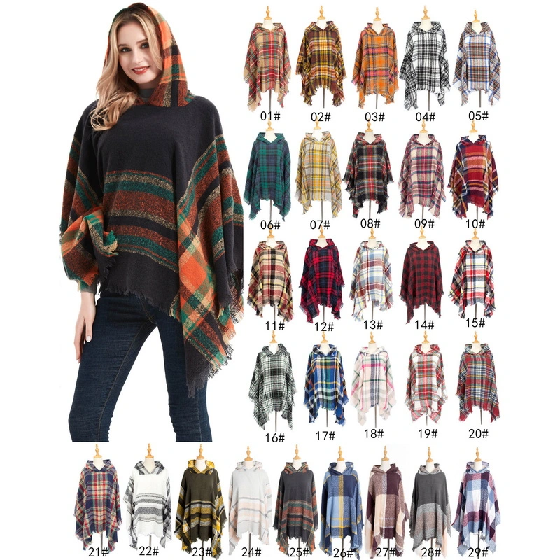 Hot Sale Thick Ladies Winter Hooded Poncho Shawl Cape