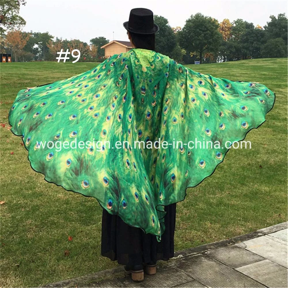 Wider Wings Halloween Festivals Wrap Shoulders Lady Cape Dress Accessories Print Chiffon Polyester Butterfly Shawl for Dancing Cosplay