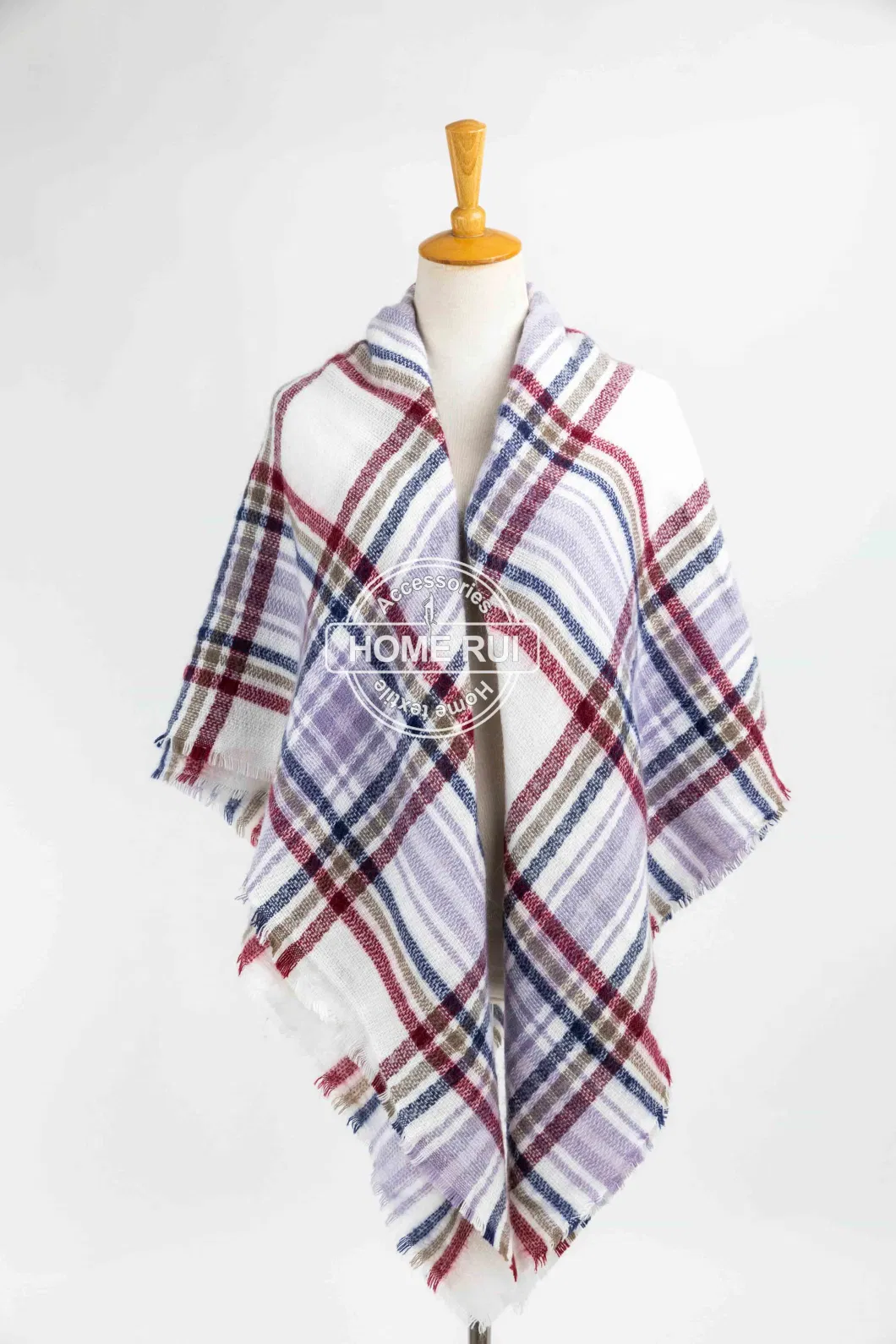 Wholesaler Outerwear Apparel Accessory Women Spring Winter Purple Striped Fringe Checks Grid Tartan Warm Pashmina Windowpane Beach Headwear Blanket Scarf Shawl