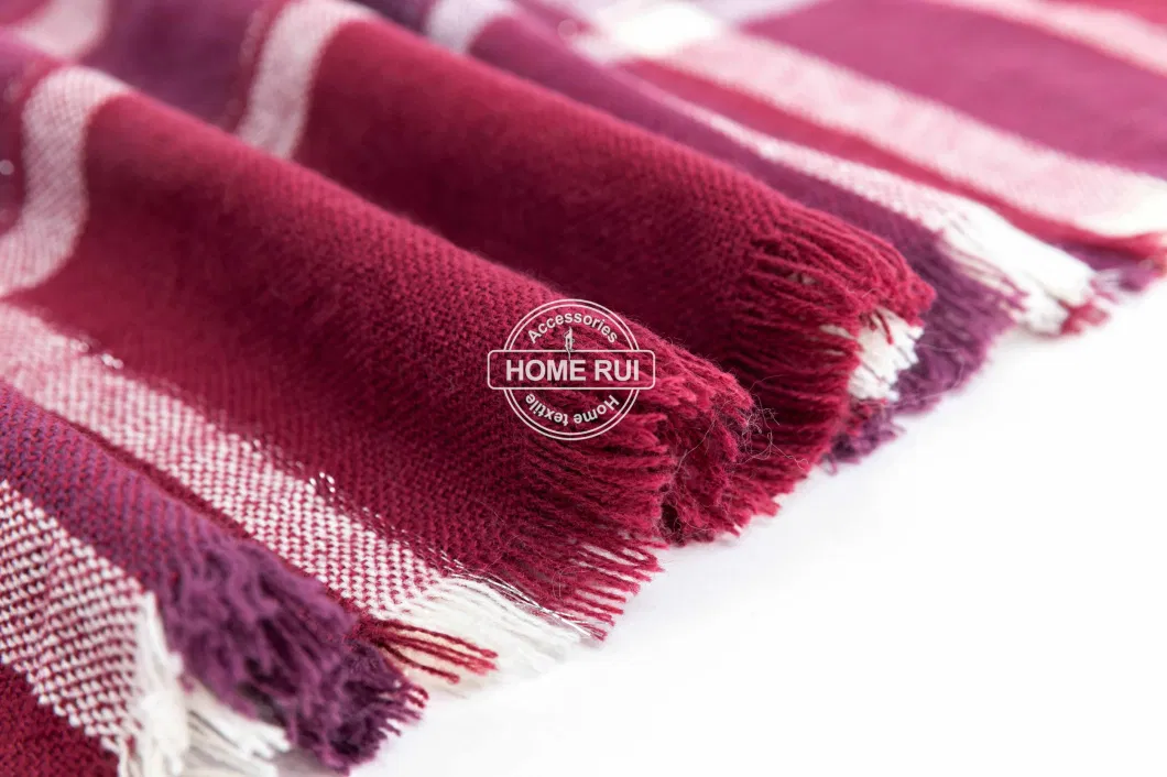 Wholesaler Outerwear Apparel Accessory Spring Winter Red Fringe Checks Grid Tartan Pashmina Windowpane Lurex Metalic Headwear Oversize Blanket Scarf Shawl