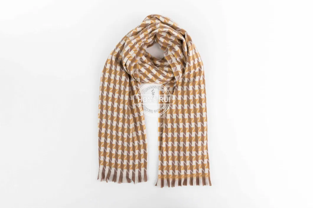 Wholesaler Outerwear Apparel Accessory Woman Winter Warm Camel Cashmere Feel Woven Tassel Grid Checks Stoles Shawl Pashmina Character Blanket Scarf