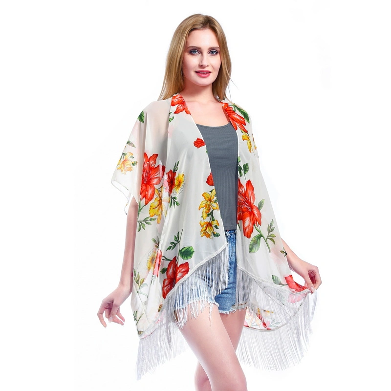 Summer Chic Sheer Lightweight Poncho with Tassel for Lady