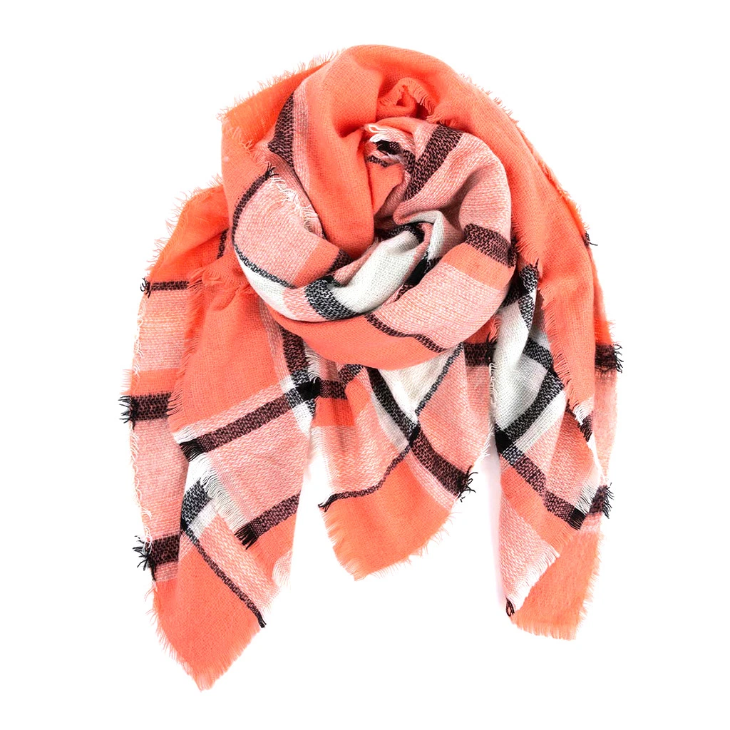 Quality Ladies Classical Checked Acrylic Woven Scarf Wrap Poncho Shawl