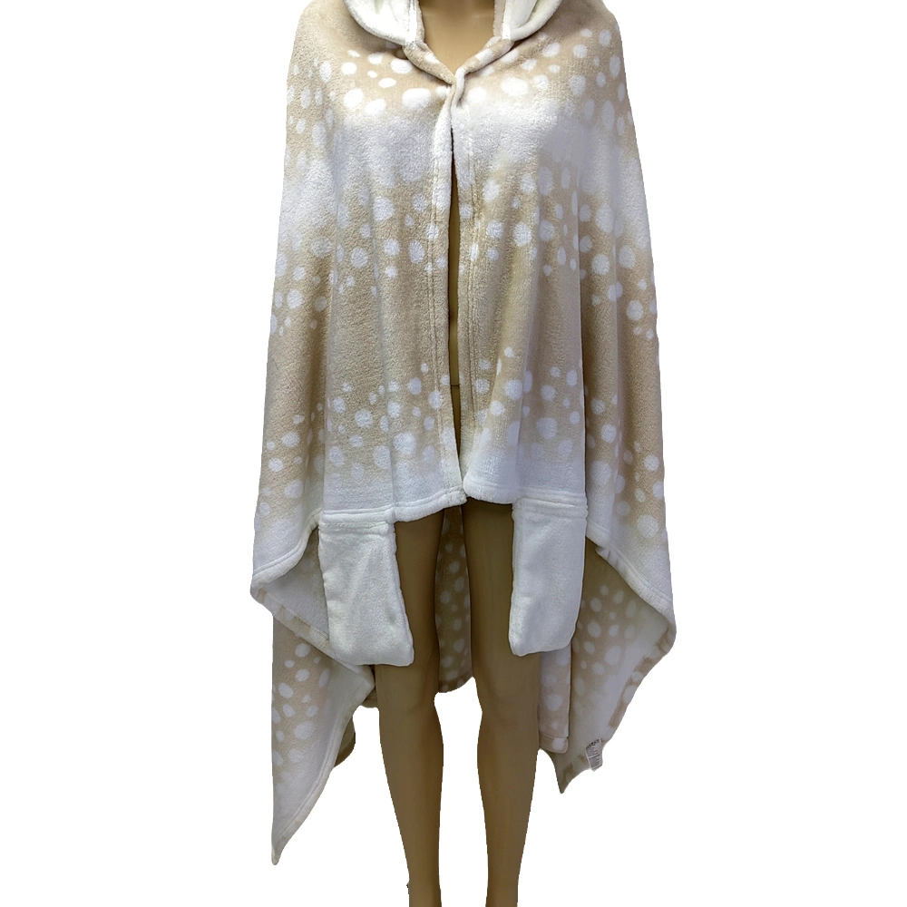 Women Bathrobe Special Printd Fleece Popular Blanket Hoodie Poncho Oversized with Deer Horn