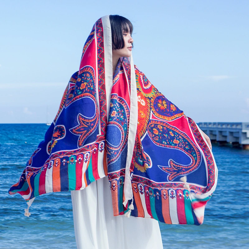 Sun Protection Body Warp Colourful Cotton Slik Soft Towel Head Beach Scarf