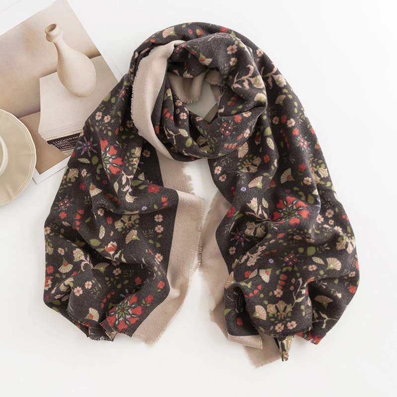 Autumn and Winter Small Flowers Elegant Celebrity Style Printed Faux Cashmere Scarf