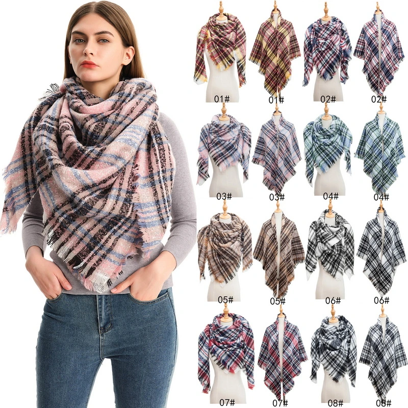 Oversized Winter Tartan Square Plaid Scarf with Tassel