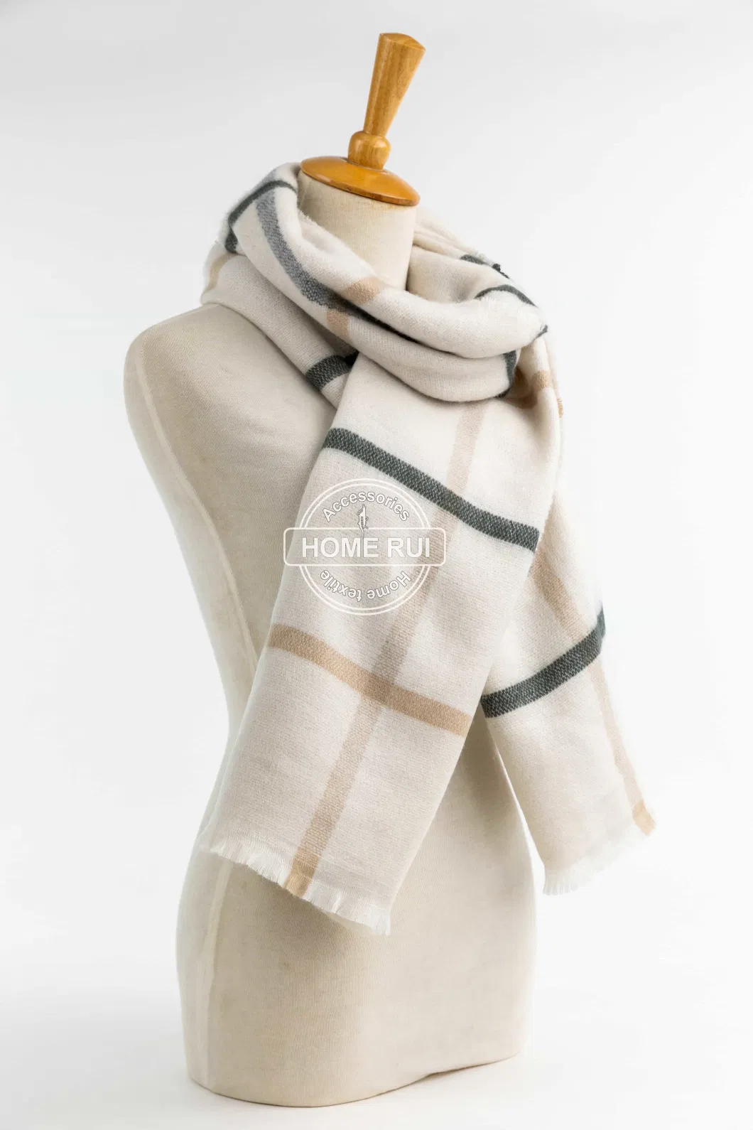 Women Spring Fall Woven Beige Tassel Plaid Lattice Veronz Super Soft Classic Nova Scottish Large Cozy Oversize Cappa Tippet Turban Lines Striped Scarf