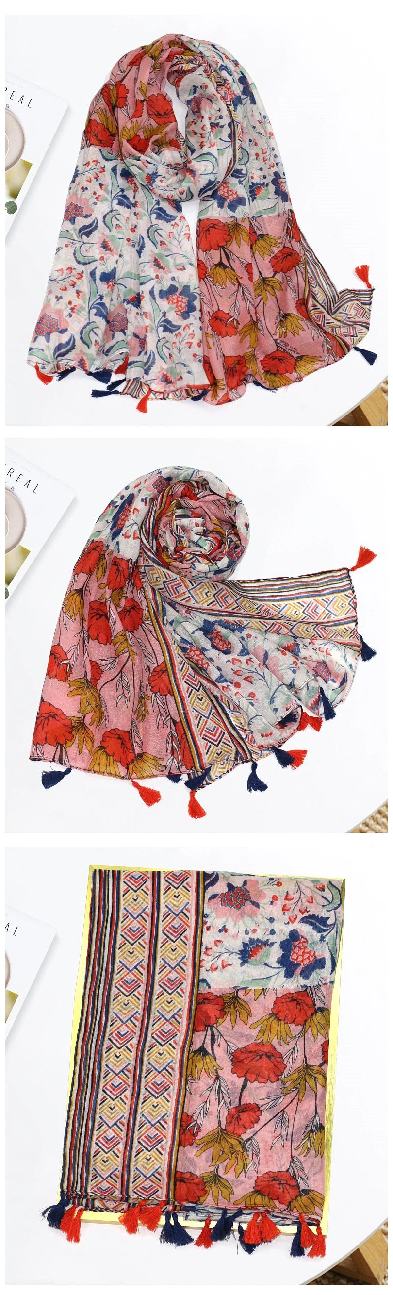 Flowers Wholesale Distributor Women Spring Beach Scarves Fashion Design Lady Elegant Luxury Slap-up Head Wrap Long Scarf for Ladies Accessories